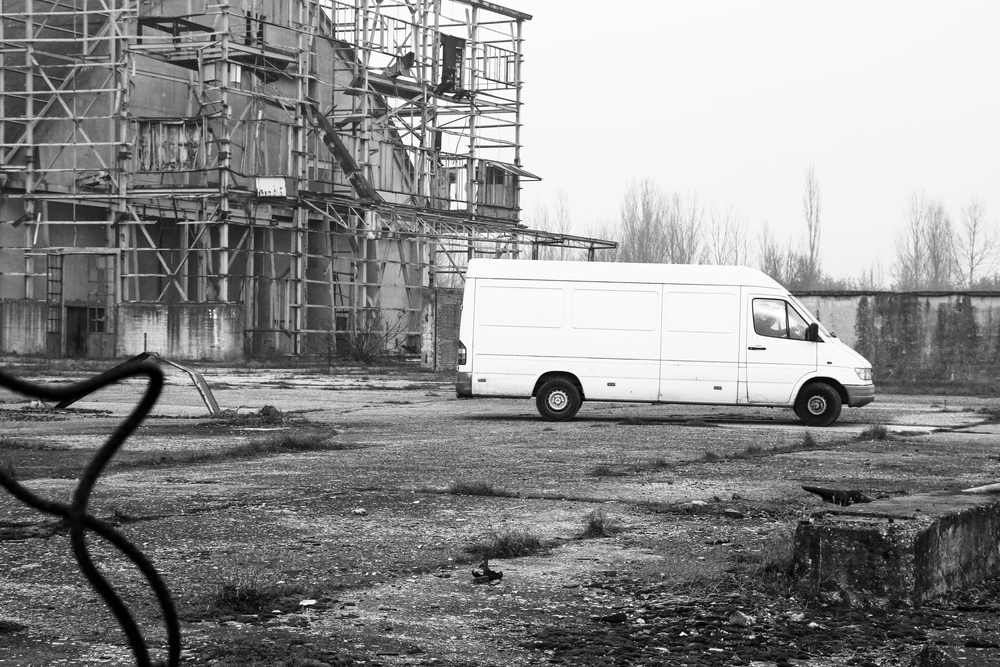 van in black and white