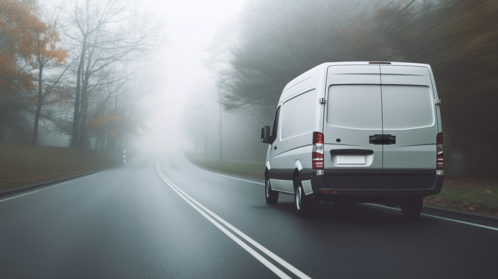 White,Transport,Van,Back,View,Without,Brand,Driving,Fast,On